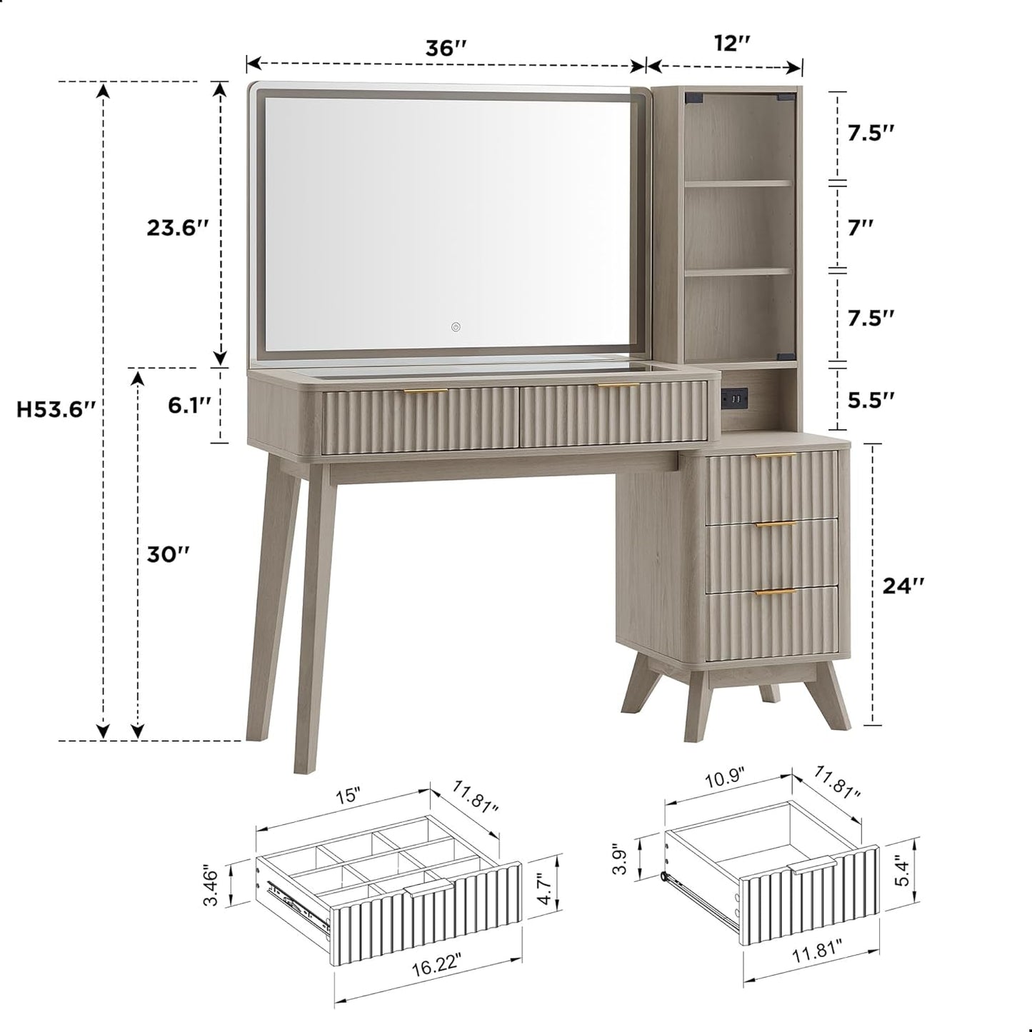 Premium Contemporary Fluted Forty Eight Vanity Desk Mirror