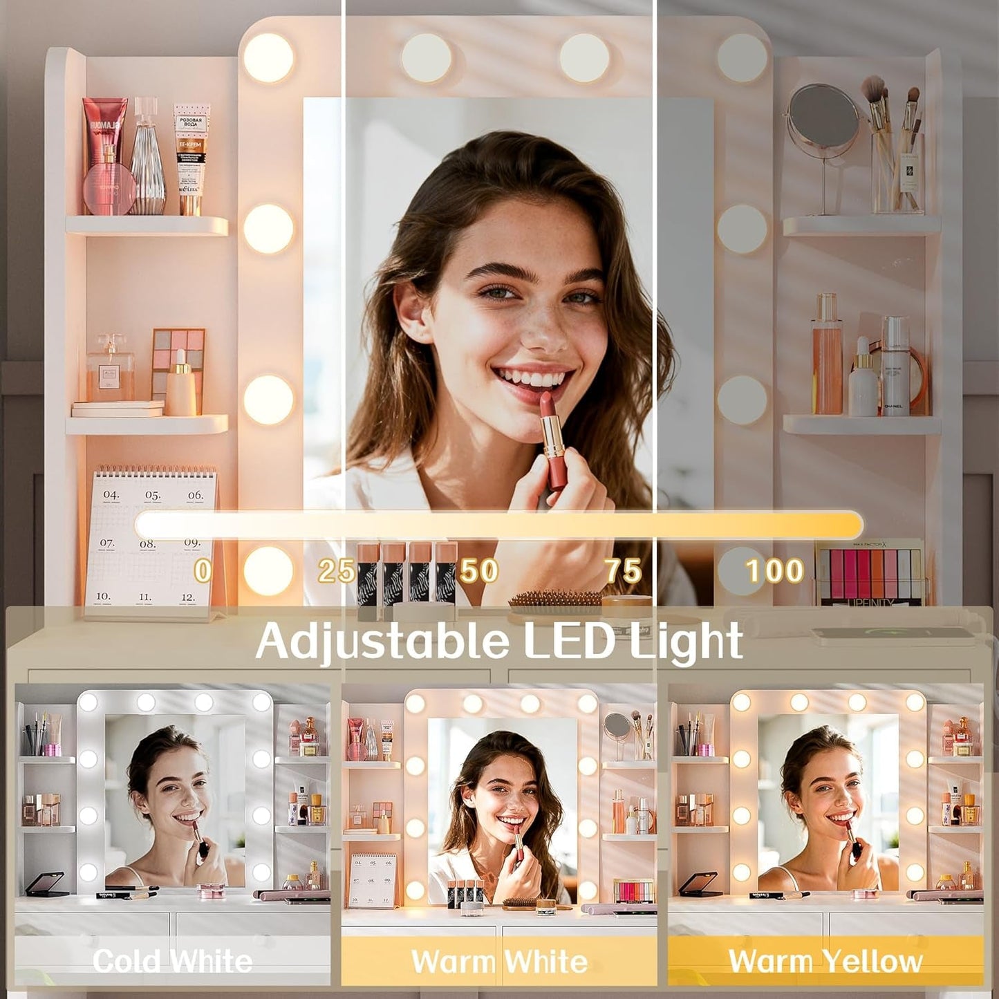 White Makeup Vanity Desk With Customizable Lighting