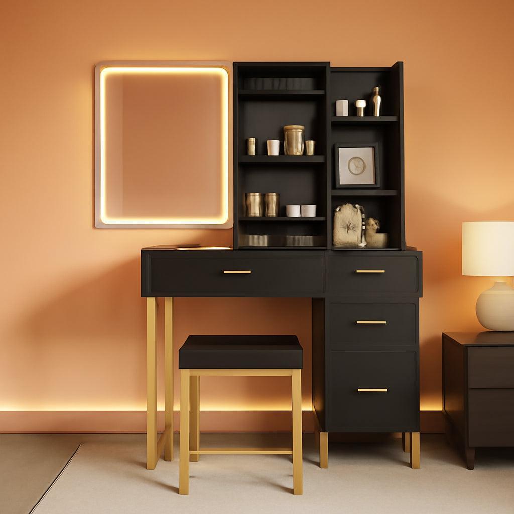 Black Makeup Vanity Desk With Adjustable Illumination