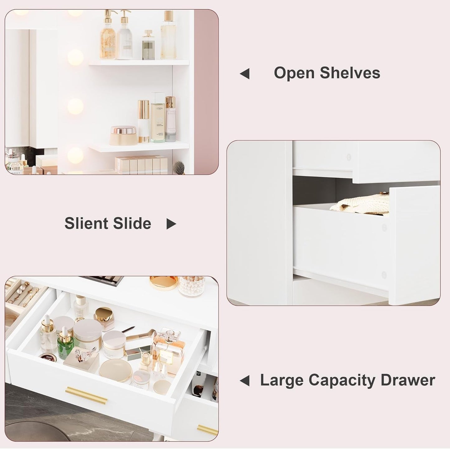 61 Inch Vanity Desk With Premium Led Illuminated Makeup Mirror