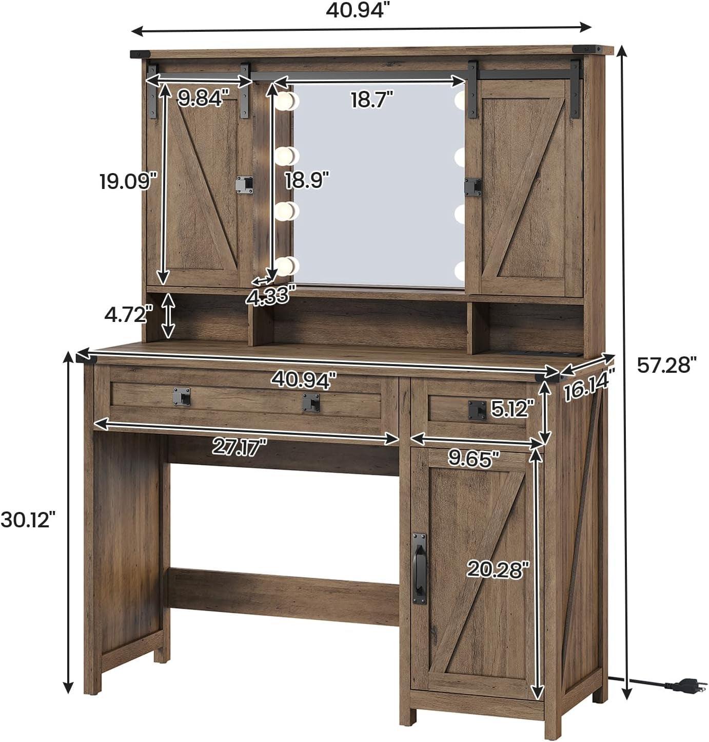 Brown Makeup Vanity With Integrated Lights Storage