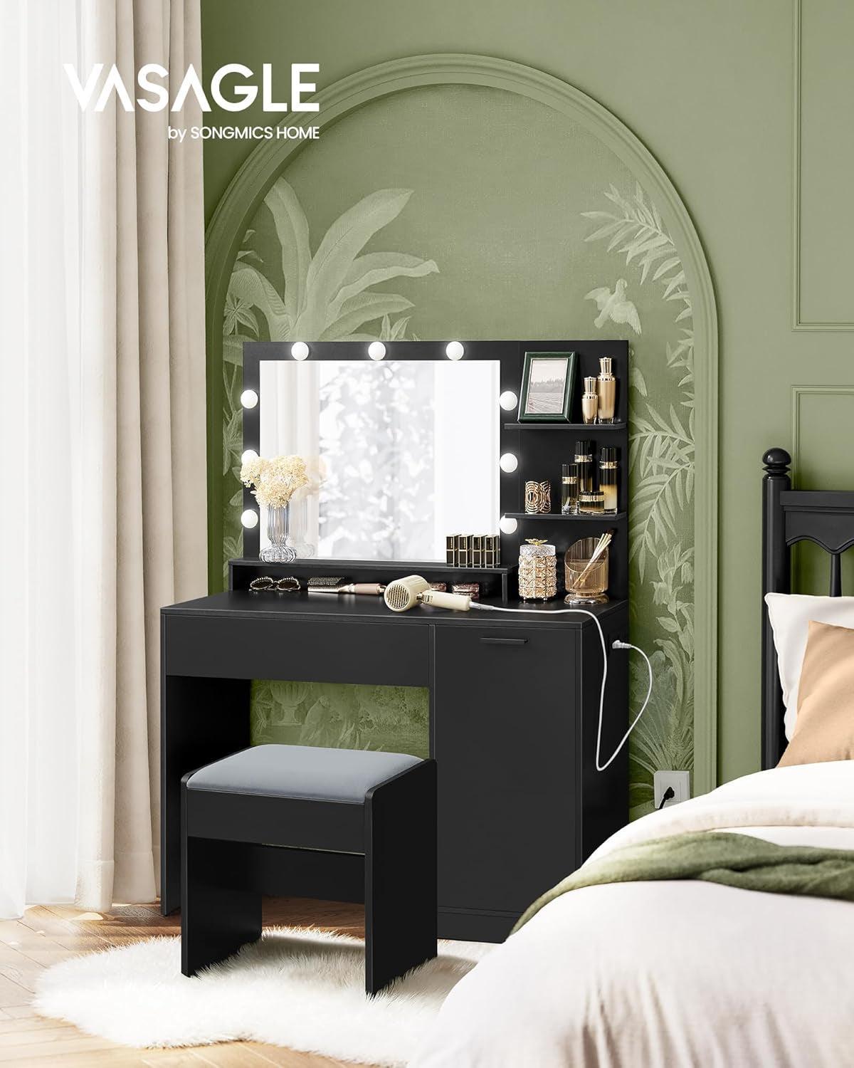 Forty Three Inch Black Vanity Desk With Dimmable Illumination