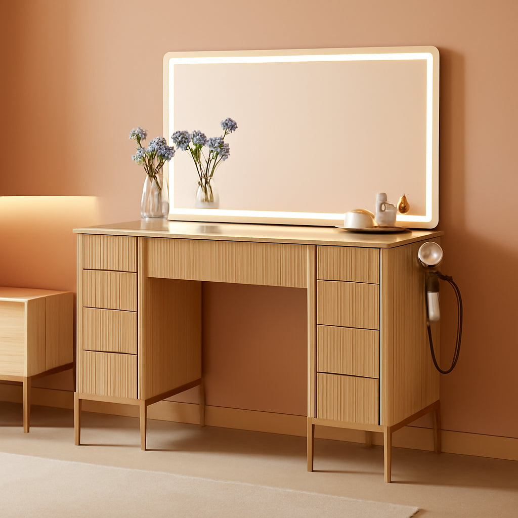 Forty Eight Inch Fluted Vanity Desk Illuminated Mirror