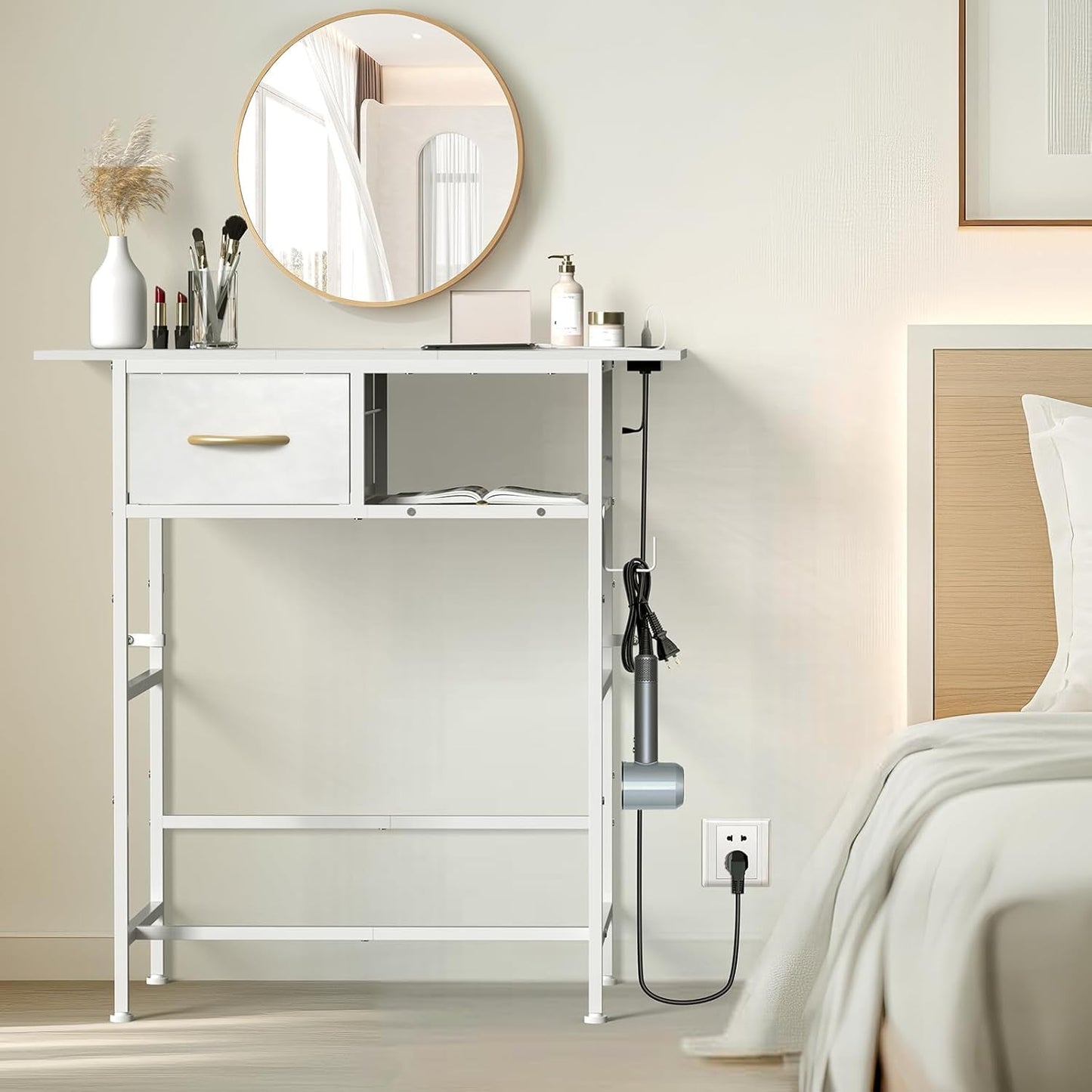 White Cosmetic Vanity Desk With Integrated Charging