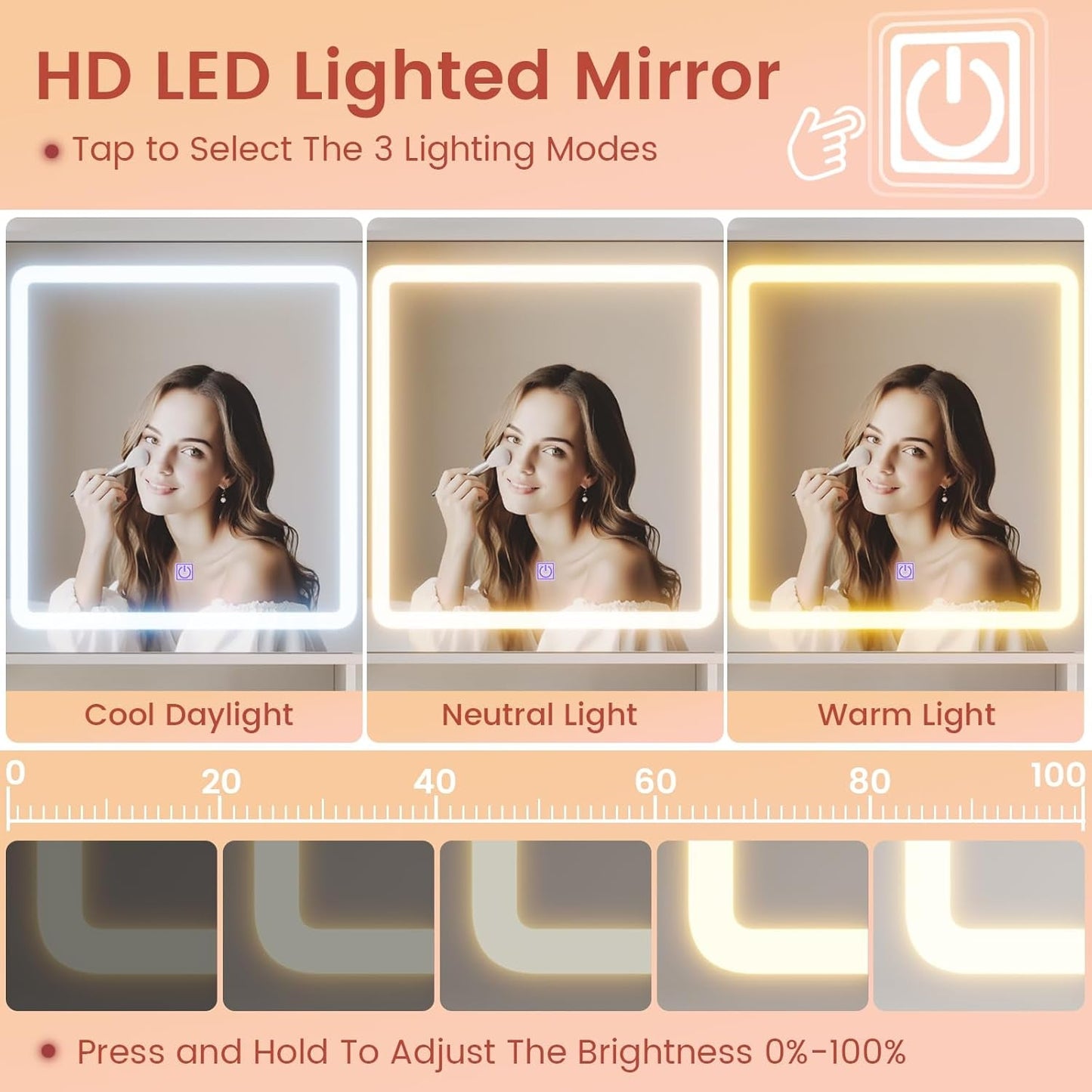 White Makeup Vanity Desk 47 Inches LED Illuminated Mirror