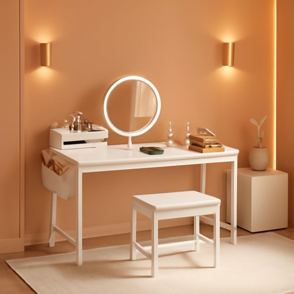 47 Inch White Vanity Desk With Power Outlet Lighted Mirror