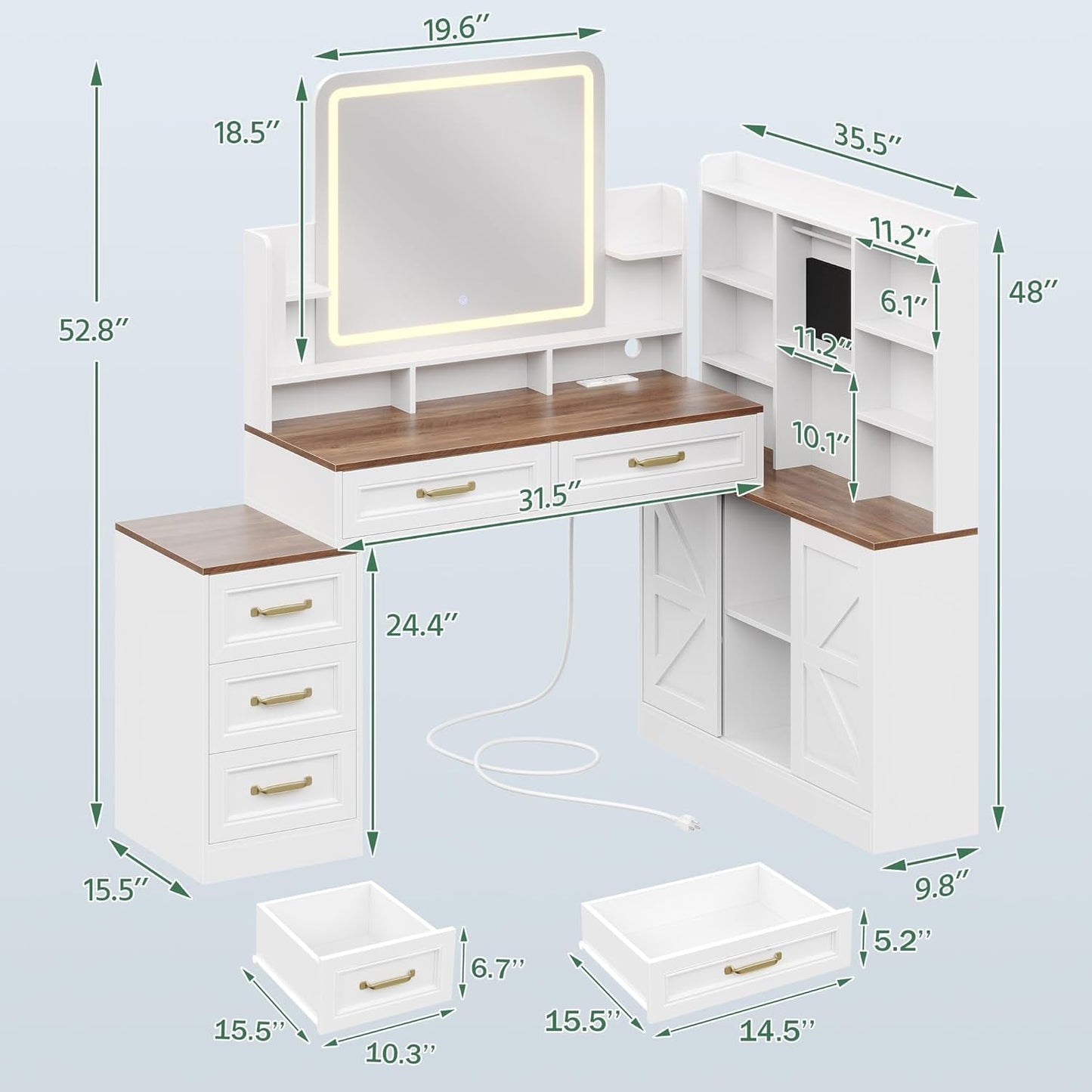 White Vanity Desk With Luxurious Illuminated Mirror