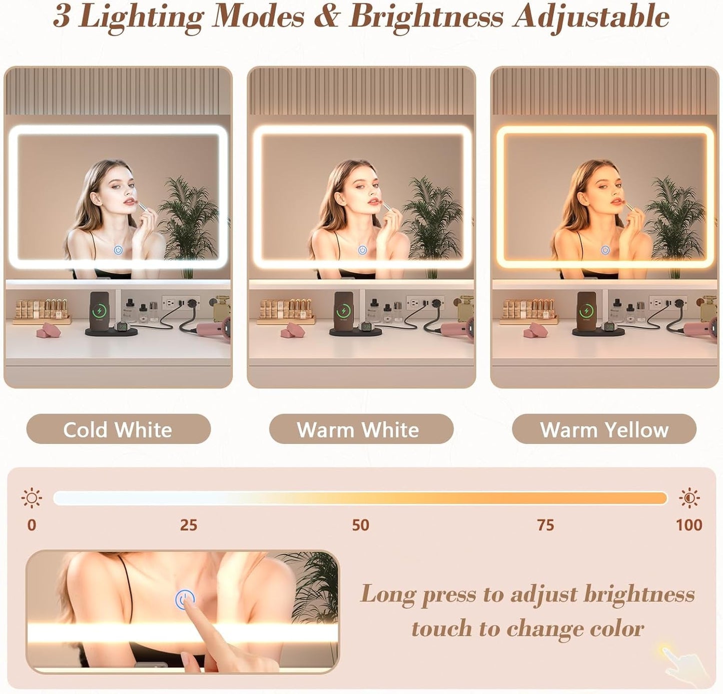 White Illuminated Vanity Desk With Rotating Organizer