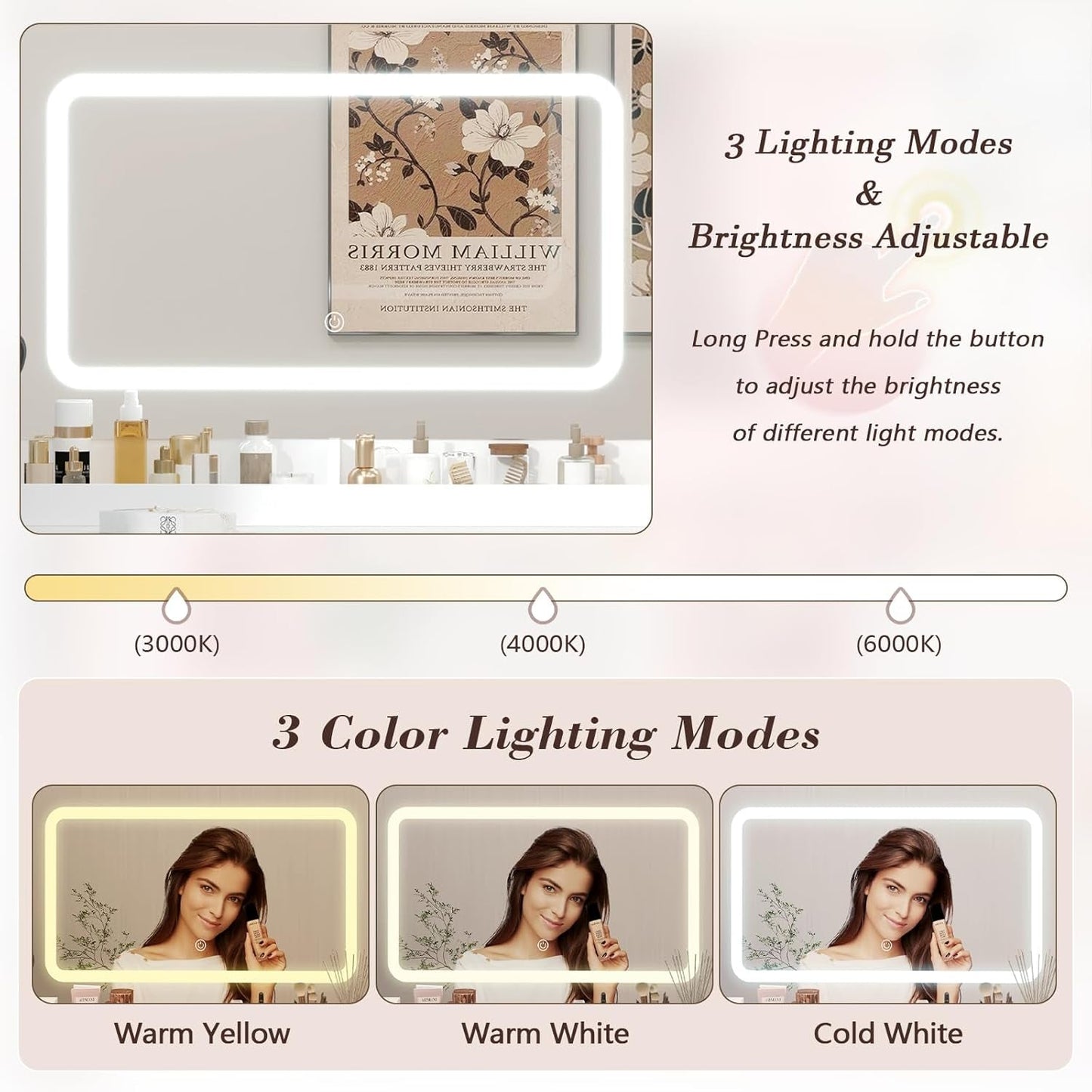 White L Shaped Vanity Table LED Mirror Illumination