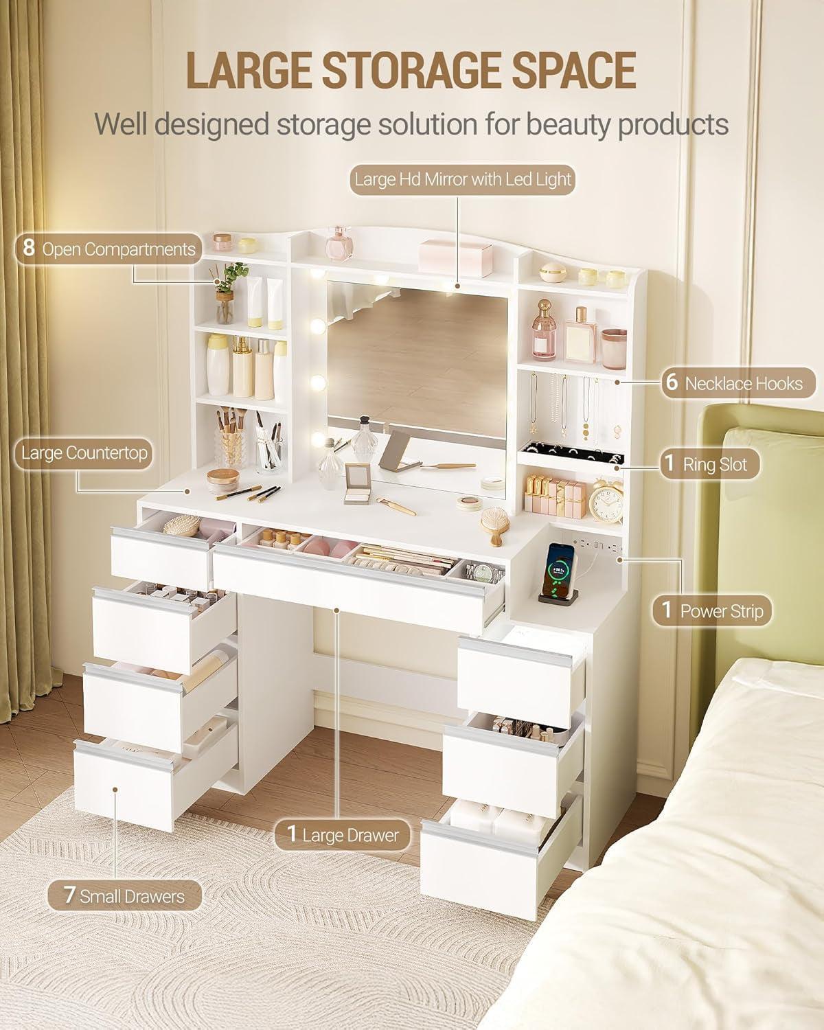White 47 Inch Vanity Desk Multicolor RGB LED Lighting