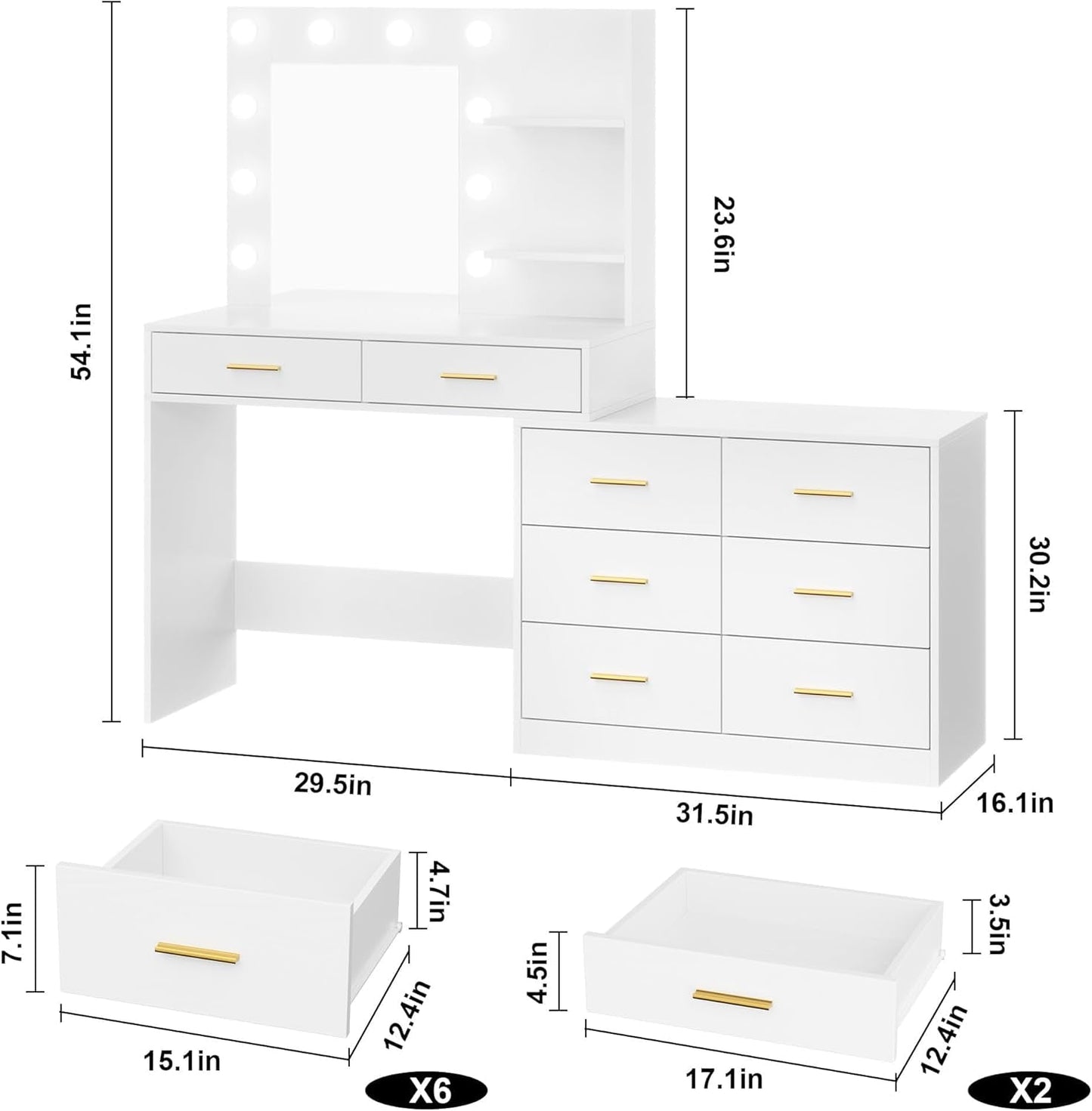 61 Inch Vanity Desk With Premium Led Illuminated Makeup Mirror