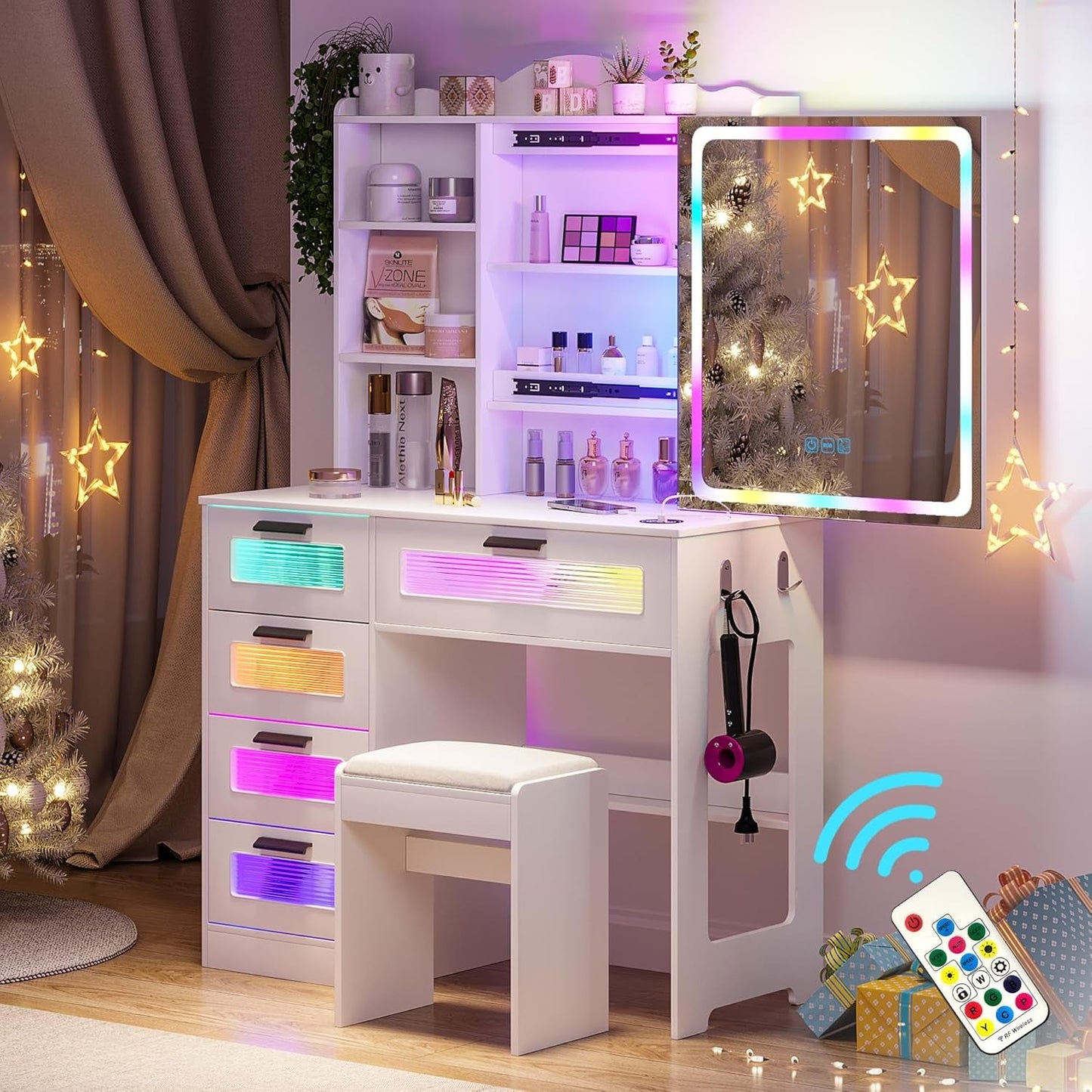 Contemporary White Vanity Table With LED Illumination