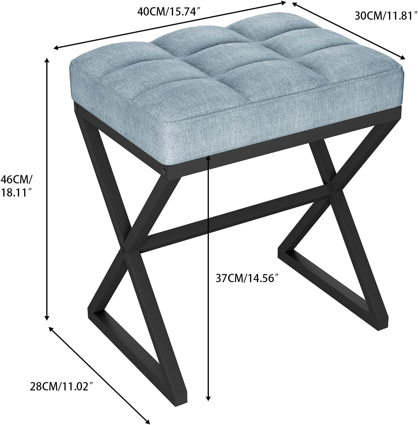 Blue Linen Vanity Stool Ultra Comfort Cushioned Uphol stery
