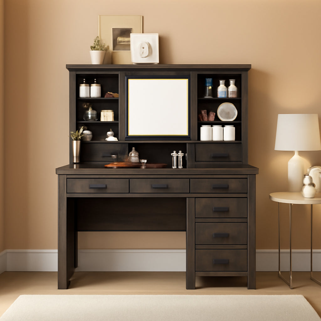 48-Inch Farmhouse Style Vanity Desk With LED Mirror