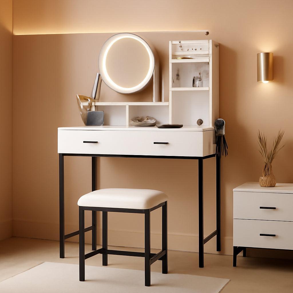 Professional Grade White Vanity Desk Rotating Mirror