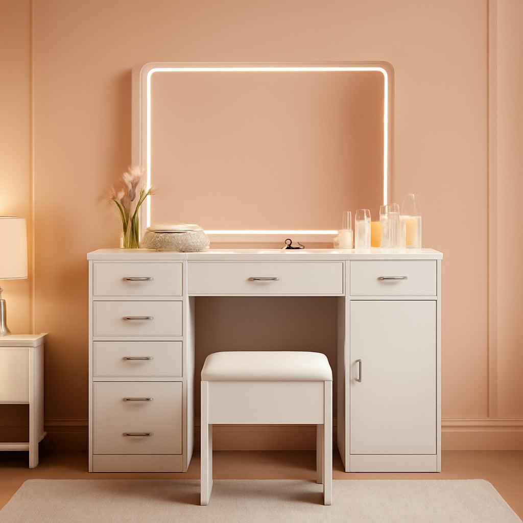 White Vanity Desk With Premium Quality Illuminated Mirror