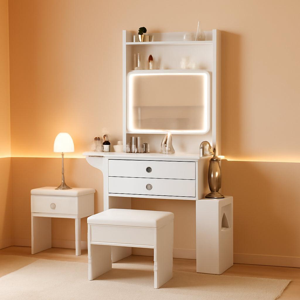 White Vanity Desk With Integrated Charging Station