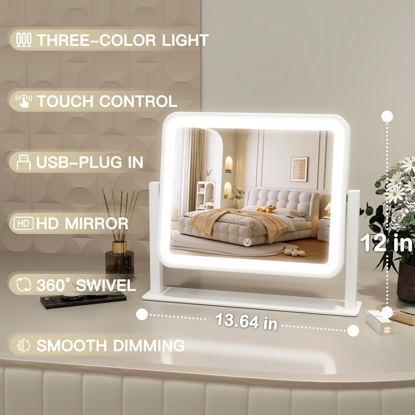 LED Vanity Mirror 14x12 Inch Dimmable Lights For Makeup
