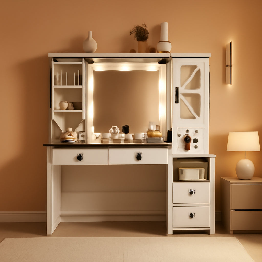 Celestial White Makeup Vanity Desk With Illumination