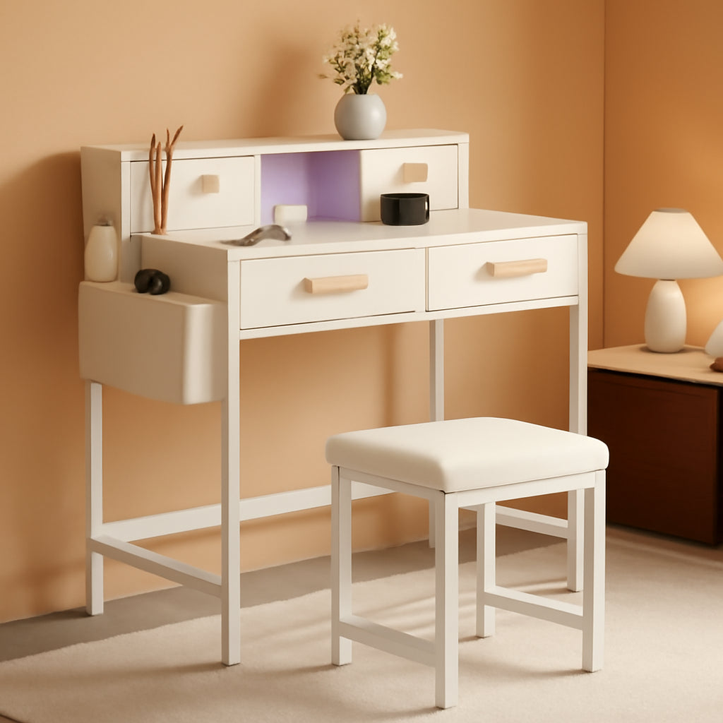 Vanity Desk With Four Drawers And Lighting USB Charging Port