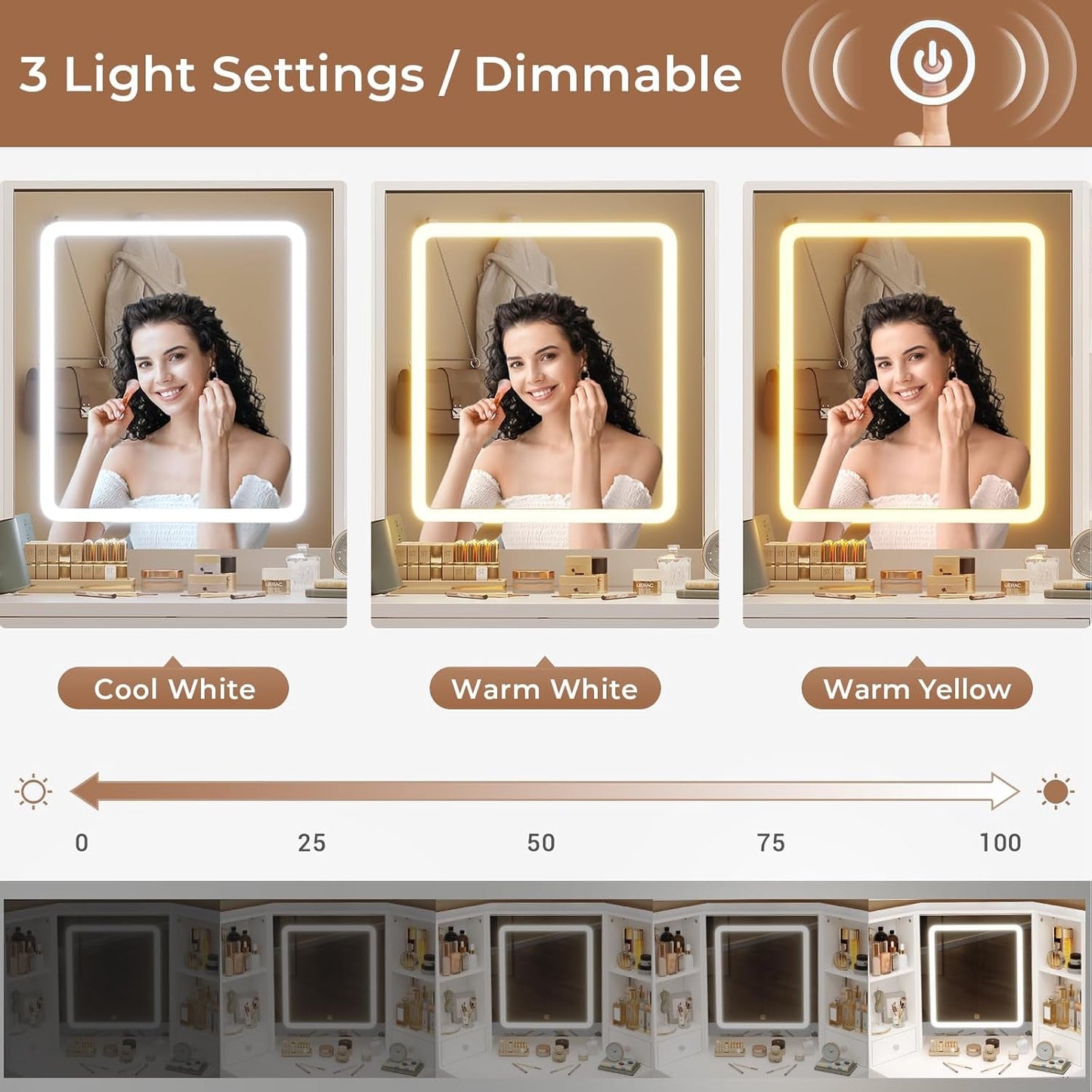 Corner Vanity Console With Illuminated Mirror White
