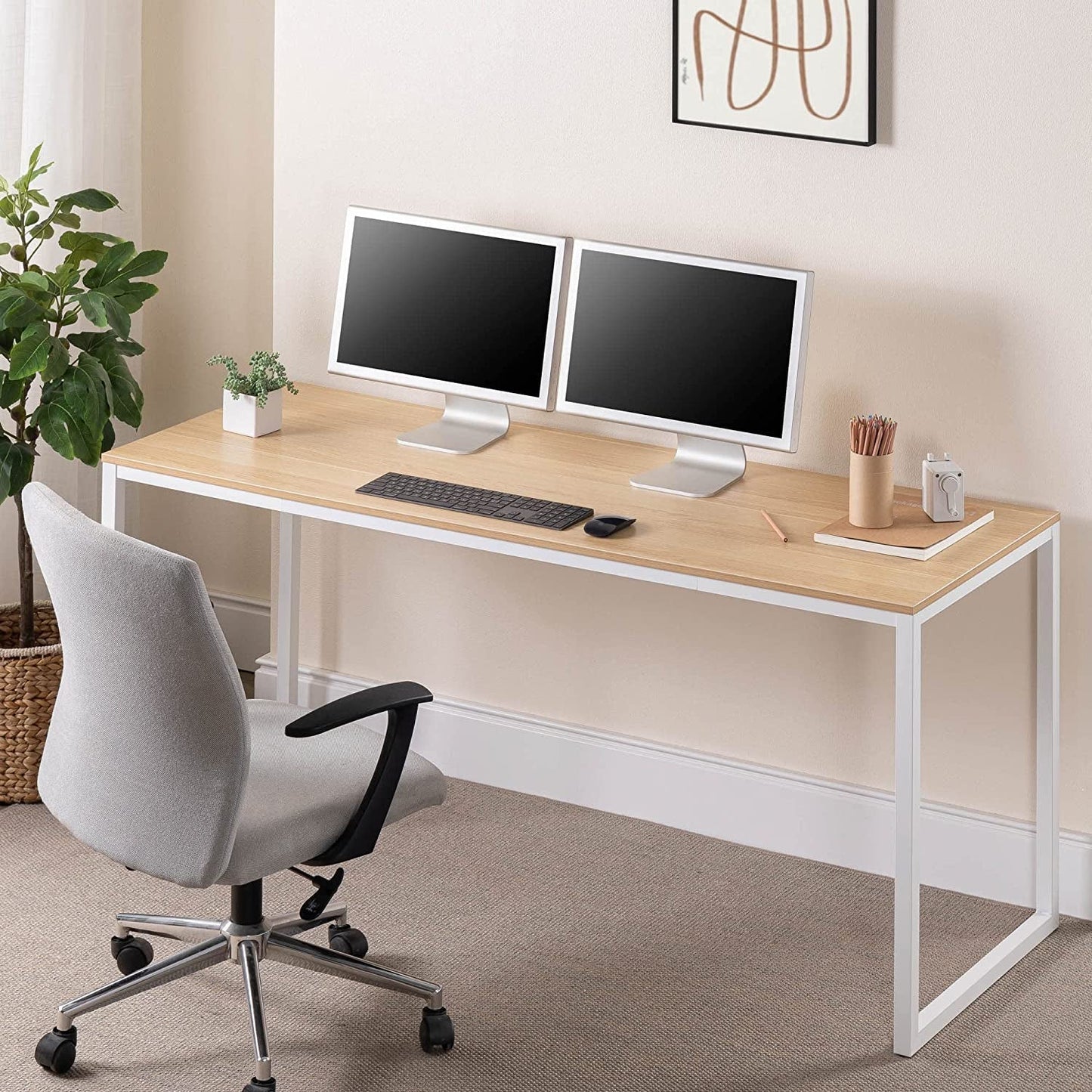 63 Inch White Frame Desk Computer Workstation Office Desk