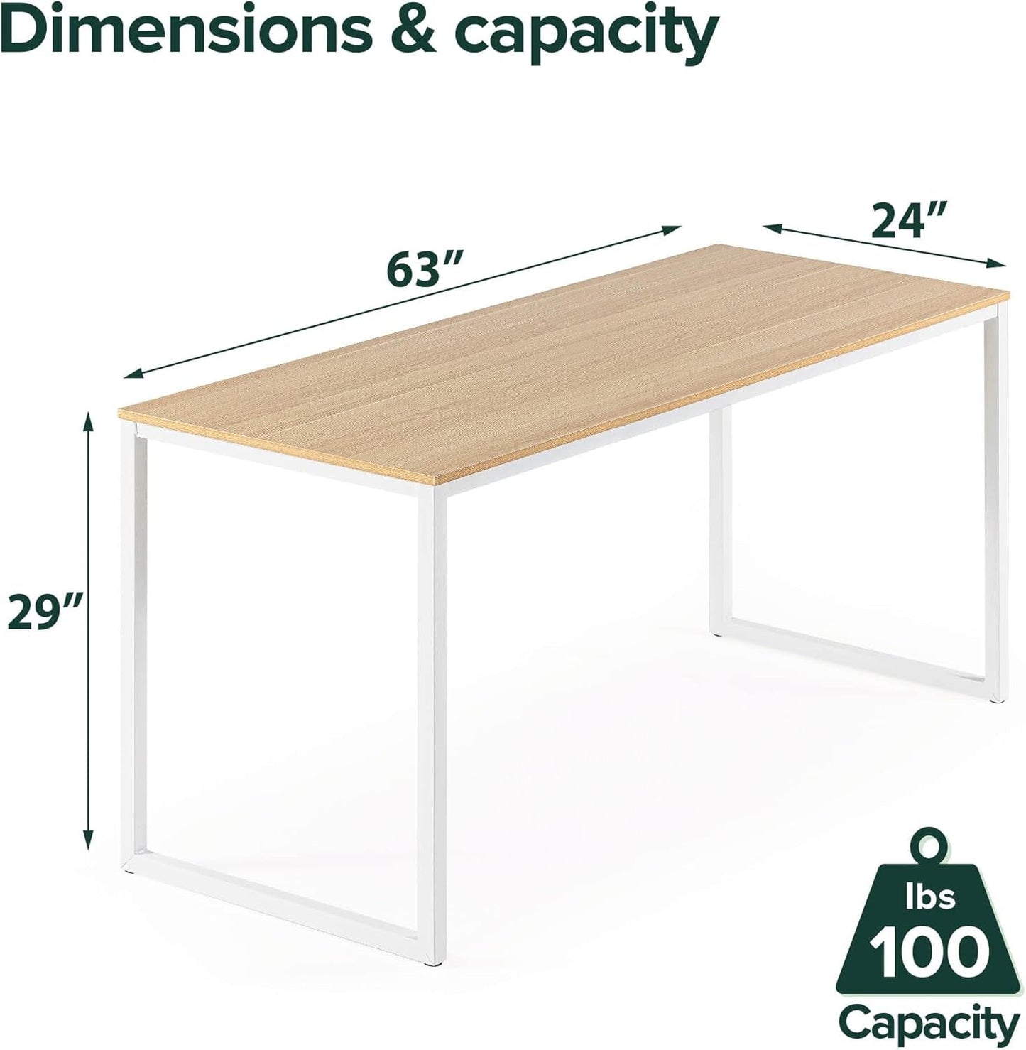 63 Inch White Frame Desk Computer Workstation Office Desk