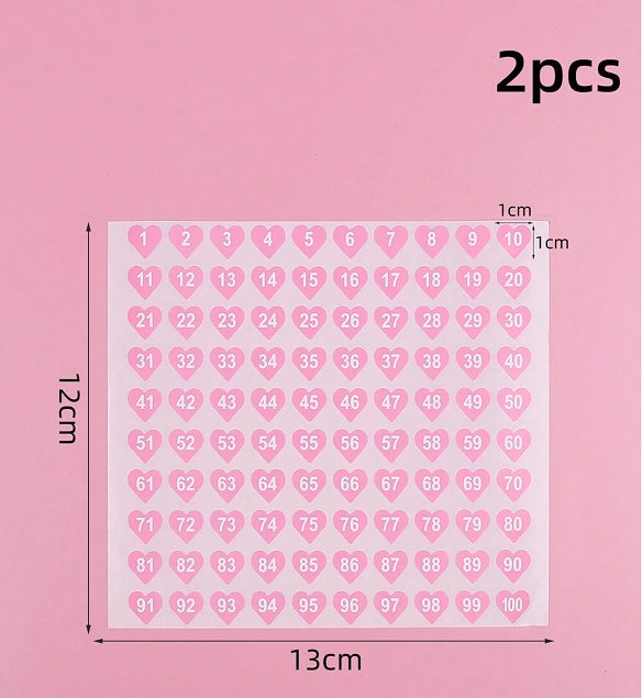Nail Number Stickers for Gel Polish and Swatches - Pink Heart, 2pcs (1–100)