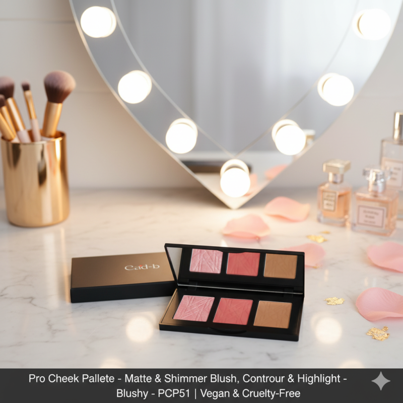 Pro Cheek Palette – Matte & Shimmer Blush, Contour & Highlight – Blushy – PCP51 | Vegan & Cruelty-Free
