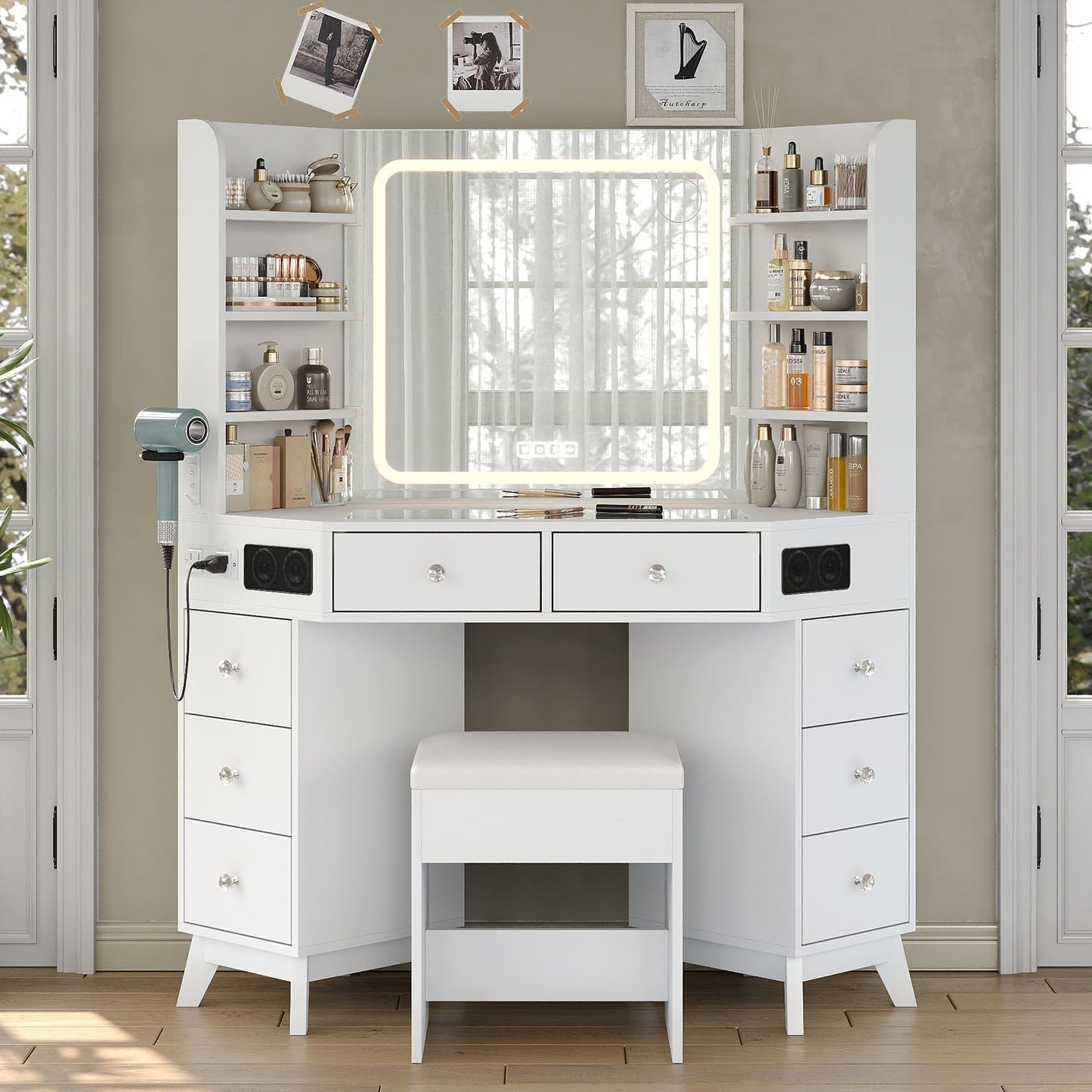 LED Mirror Vanity Desk White - Vektaya