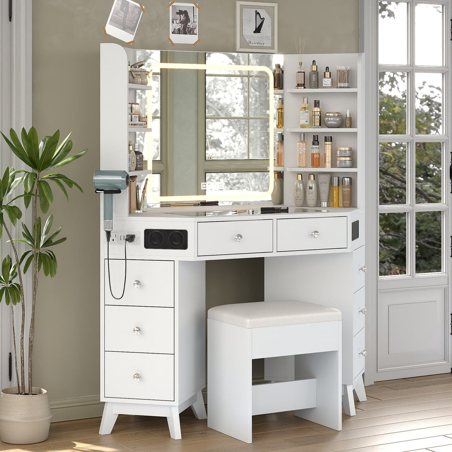 LED Mirror Vanity Desk White - Vektaya