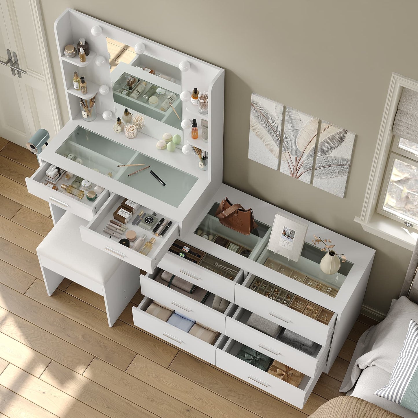 8-Drawer Mirror Vanity Desk - Vektaya