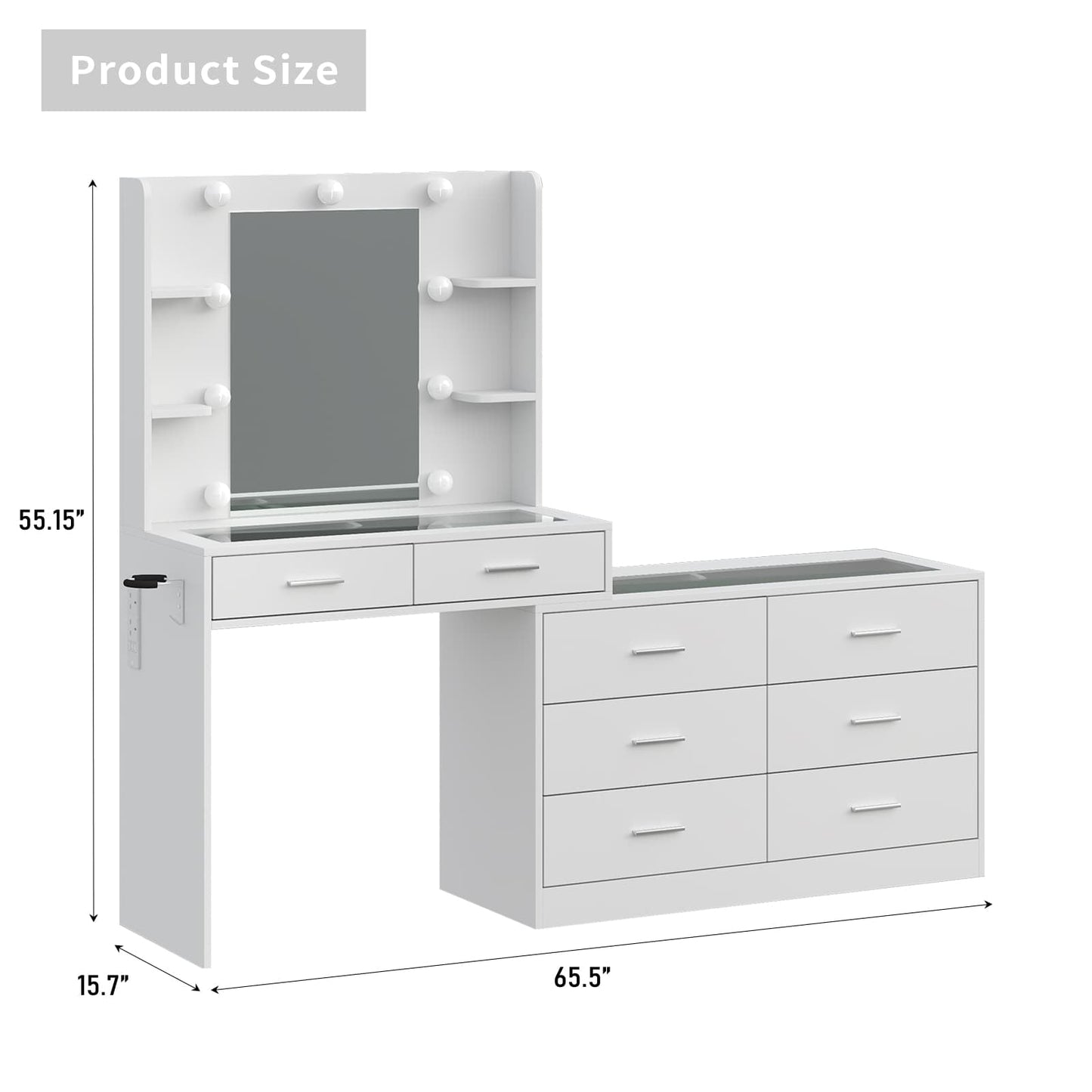 8-Drawer Mirror Vanity Desk - Vektaya